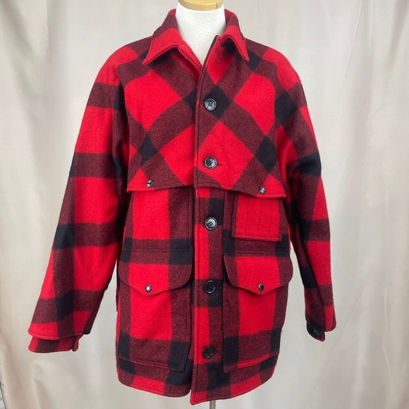 VTG FILSON Double Macinaw Coat Mens (44) Hunting Outdoor Wool Pockets USA Plaid - Picture 1 of 10